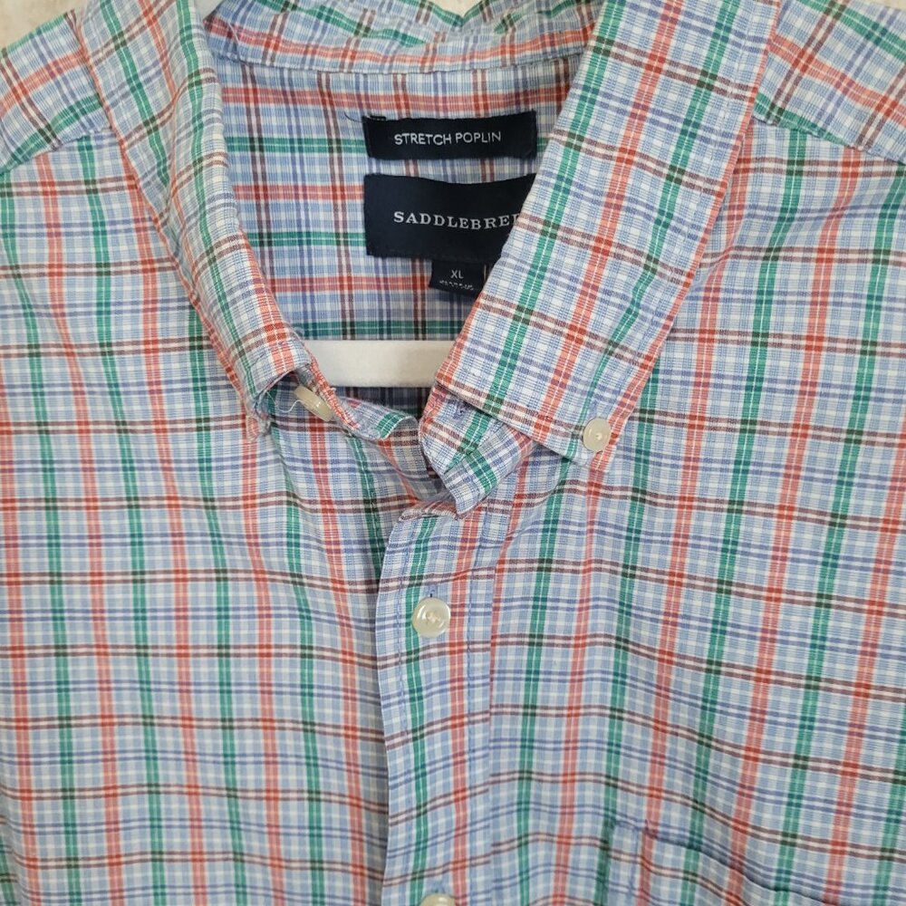 Green Blue Plaid Short Sleeve Mens Button Shirt Saddlebred  Size XL
